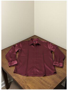Men's Shiny Satin Dress Shirt Long Sleeve Button Down with Bow Tie